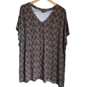 Hilary Radley Short Sleeve V-neck Tee Geometric Women’s Plus Size 3X